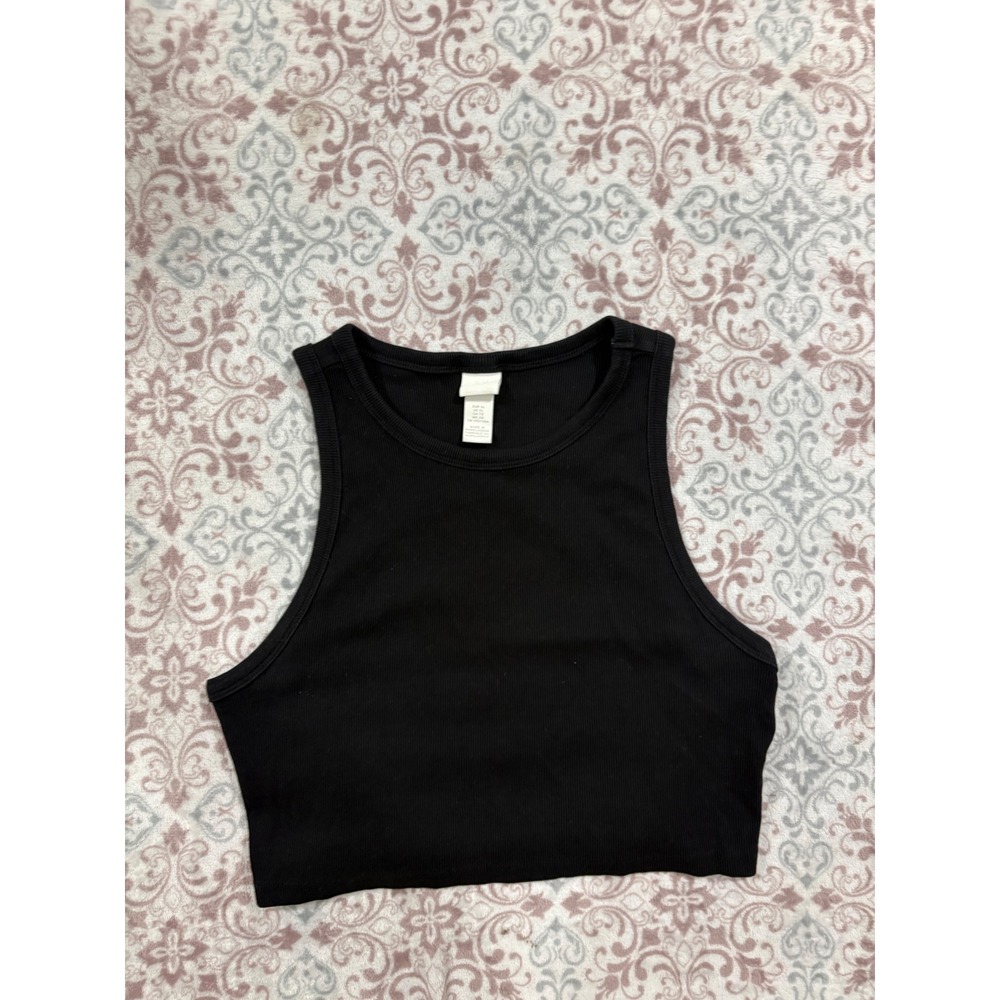 HM Black Ribbed Knit Sleeveless Crop Top Tank XL 0965725 3